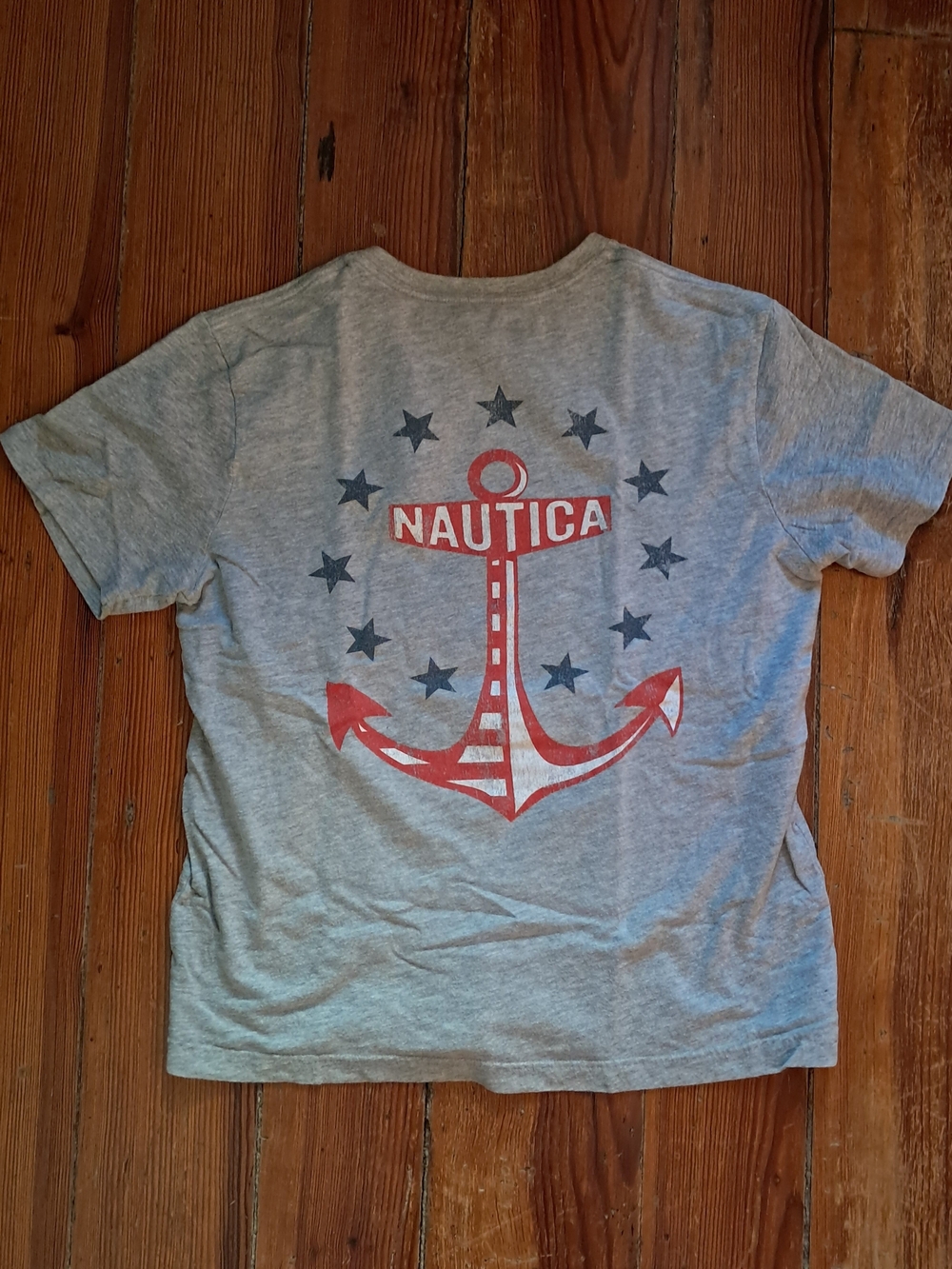 Nautica Gray Tee with Red Anchor Graphic